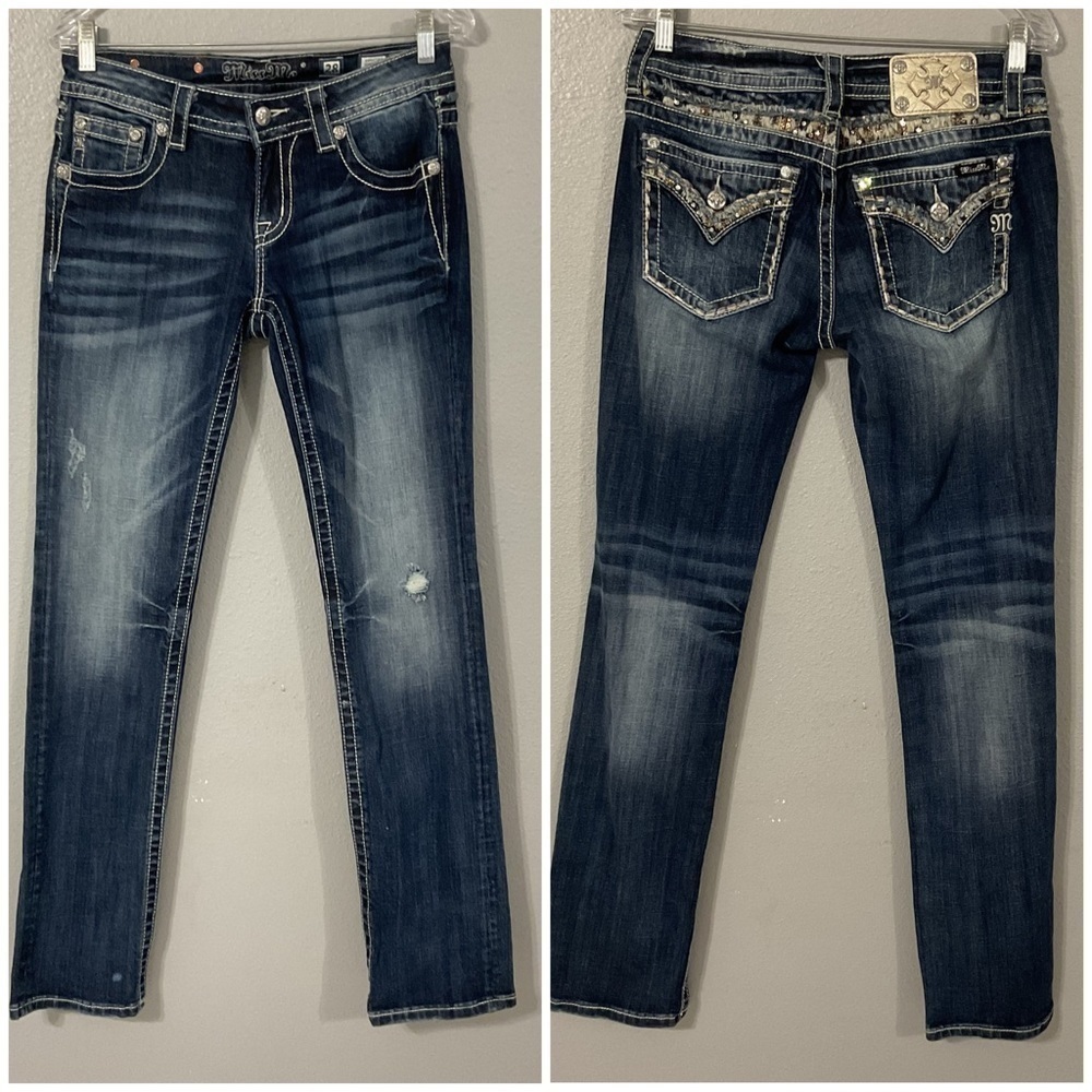 Miss Me Signature Straight Jeans Women's Rose/Gld Bronze Sequin Size 28 JP8519T